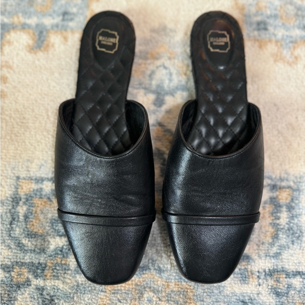 Malone Souliers Leather Mules Slides Black Size 38/7.5